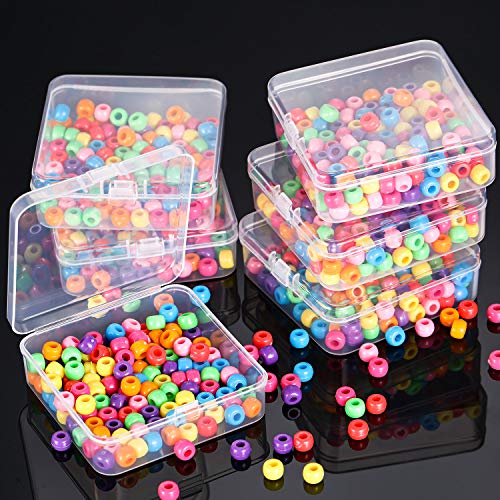 SATINIOR 12 Pack Clear Plastic Beads Storage Containers Box with Hinged Lid for Beads and More (3.3 x 3.3 x 1.2 Inch)