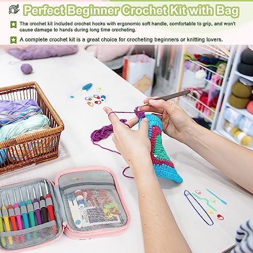 Katech Crochet Hooks Set with Crochet Case, 73-Piece Crochet Hooks Kit Ergonomic Aluminum Alloy Colorful Crochet Needles for Making Socks, Gloves, Bag, Hat, Sweater