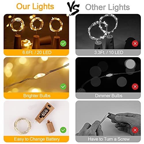 Wine Bottle Lights with Cork, 10 Pack 20 LED Waterproof Battery Operated Cork Lights, Silver Wire Mini Fairy Lights for Liquor Bottles DIY Party Bar Christmas Holiday Wedding Déco