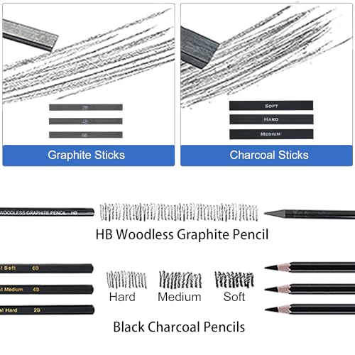 LUCYCAZ Drawing Sketch Set with Sketching, Graphite and Charcoal Pencils, Art Kit and Supplies for Kids, Teens and Adults