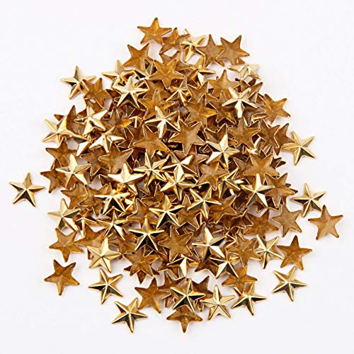 Beadsland Hotfix Iron On, Flat Back Stars Studs - 1/4" Flatback Glue on Studs 300pcs (Gold, 10x10mm)