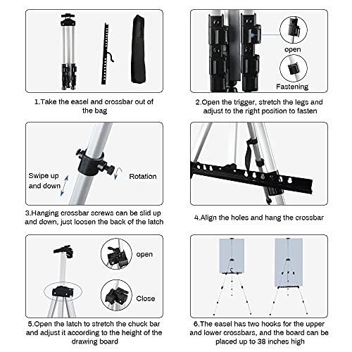 Artist Easel Stand, RRFTOK Metal Tripod Adjustable Easel for Painting Canvases Height from 17 to 66 Inch,Carry Bag for Table-Top/Floor Drawing and Didplaying