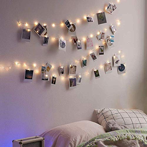 Photo Clip 17Ft - 50 LED Fairy String Lights with 50 Clear Clips for Hanging Pictures, Photo String Lights with Clips - Perfect Dorm Bedroom Wall Decor Wedding Decorations