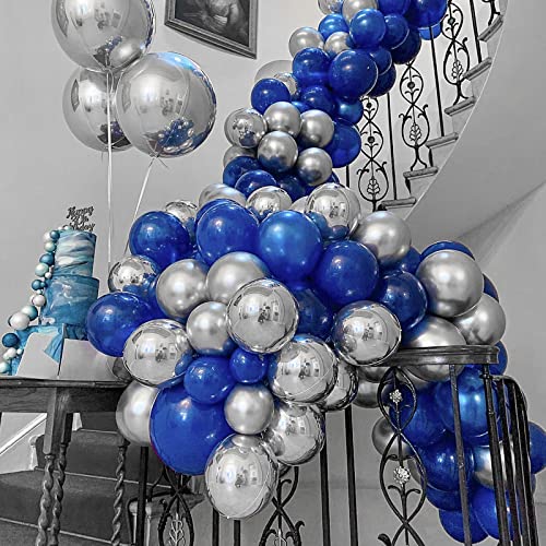 RUBFAC 129pcs Metallic Silver Balloons Latex Balloons Different Sizes 18 12 10 5 Inches Party Balloon Kit for Birthday Party Graduation Baby Shower Wedding Holiday Easter Decoration