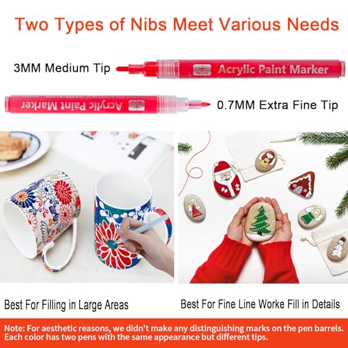 Mitoymia 36 Acrylic Paint Markers Pens for Pumpkins Painting Canvas Ceramic Rocks Wood Plastic Craft Supplies for Graffiti Christmas Easter Egg