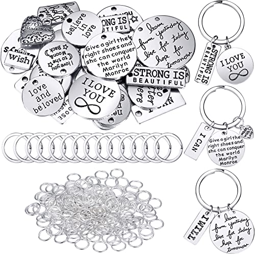 Hicarer 259 Pieces Inspirational Motivational Keychains Charms Bulk Inspirational Words Charms with Open Jump Key Rings for Various DIY Necklaces, Bracelets
