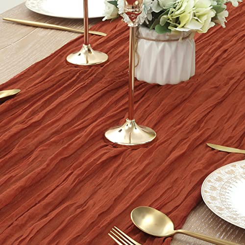 Socomi Cheesecloth Table Runner 10ft Gauze Boho Rustic Terracotta Cheese Cloth Table Runner for Wedding Bridal Shower Fall Thanksgiving Christmas Decoration