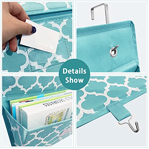 Over The Door File Organizer, Hanging Wall Mounted Storage Holder Pocket Chart for Magazine, Notebooks, Planners, Mails, 5 Extra Large Pockets(Blue withLantern Pattern)