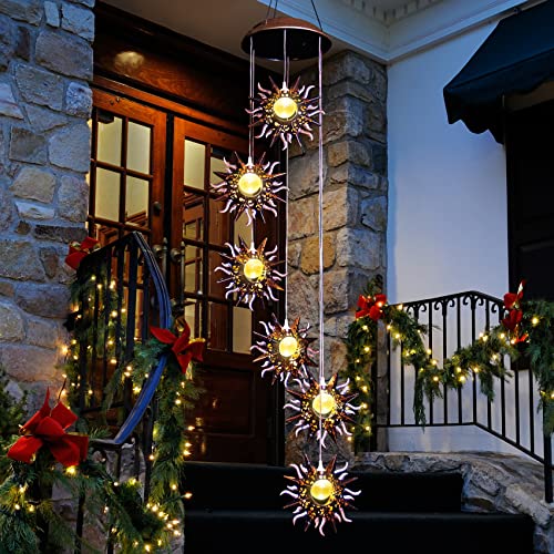Tryme Solar Wind Chimes for Outside Warm LED Sun Windchimes Hanging Solar Garden Lights Unique Outdoor Decor for Patio Yard Home Lawn