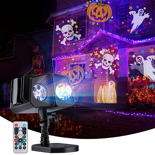 Minetom Halloween Christmas Projector Lights Outdoor 26 HD Effects (3D Ocean Wave + Patterns) Waterproof with Timer Landscape Lights for Indoor Holiday Christmas Night Disco Party, RGB + Multicolor