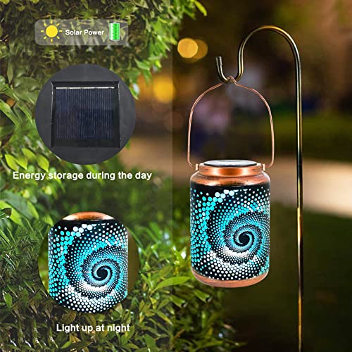 Mosaic Solar Lanterns Outdoor Bohemian Solar Lantern Outdoor Waterproof Blue Mosaic Table Light Turkish Moroccan Lamp Mosaic Decorations Yard Patio Table Decor for Garden