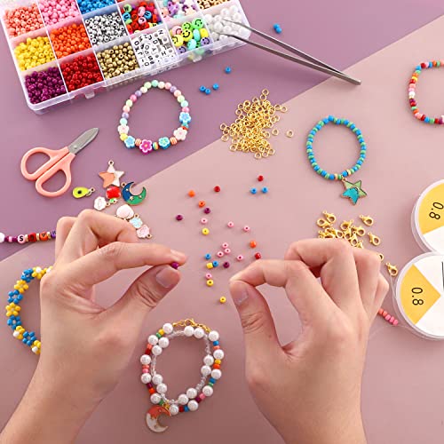 2989pcs 4mm Seed Beads for Bracelets Making, Colorful Candy Beads Kids Cute Polymer Letter Spacer Smiley Face Beads Hair Beads for Kids Crafts Pearl Rainbow Bead Girls Jewelry DIY Making Beading Kit