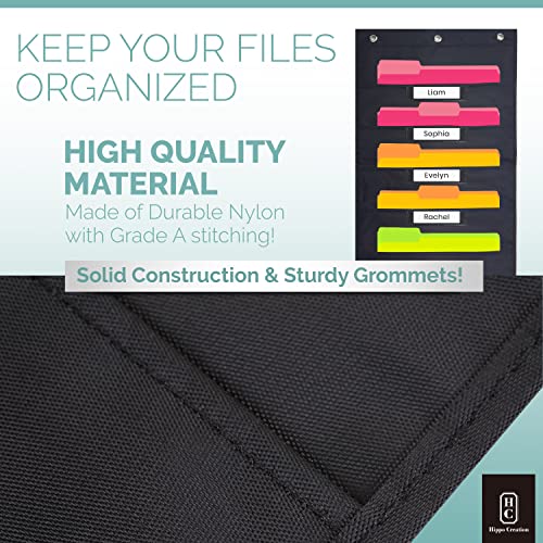 Black Pocket Chart for Classroom - 10 Pocket Storage Rainbow Pocket Charts , 3 Over Door Hangers Included, Hanging Wall File Organizer for File Folders, School Mailbox, Home/Office Papers