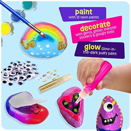 Kids Rock Painting Kit - Glow in The Dark - Arts & Crafts Gifts for Boys and Girls Ages 4-12 - Craft Activities Kits - Creative Art Toys for 4, 5, 6, 7, 8, 9, 10, 11 & 12 Year Old Kids