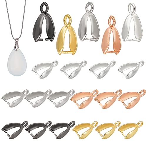 PH PandaHall About 100 Pieces Brass Pinch Clip Bail Clasp Dangle Charm Bead Pendant Connector Findings 14x7x5mm for Jewelry Making 5 Colors
