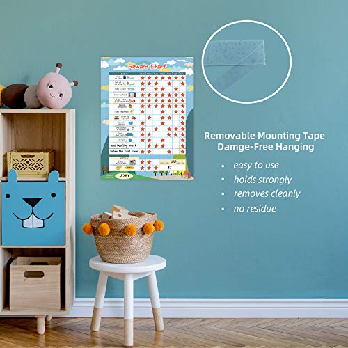 Magnetic Chore Chart for Kid at Home, Bahavior Chart for Kid at Home, Reward Chart for Kids Behavior. Each Set Includes 30 tasks, 104 Stars, and one 11“ x 14.5" Magnetic Chart- Blue