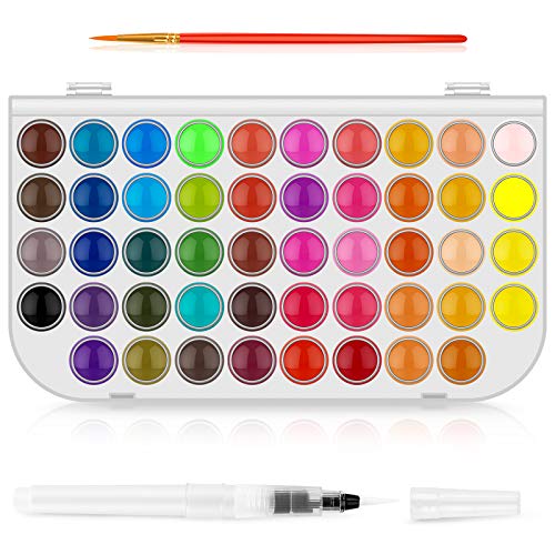 Taotree Watercolor Paint Set, 48-Color Watercolors Cake & a Brush a Refillable Water Brush Pen, Portable Water Colors Paints Set for Kids Children Students Adults Beginner Artists Painting Supplies