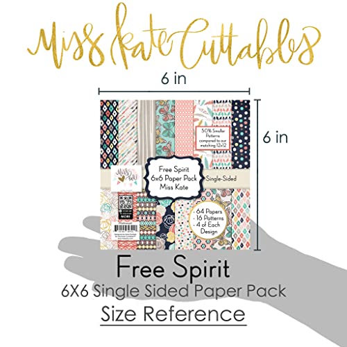 6X6 Pattern Paper Pack - Free Spirit - Card Making Scrapbook Specialty Paper Single-Sided 6"x6" Collection Includes 64 Sheets - by Miss Kate Cuttables