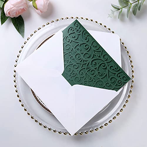 PONATIA 5.12 x 7.2 Emerald Green Invitation Cards, Trifold laser cut invitations Wedding Invitation Cards Pockets with Envelopes for Wedding Bridal Shower Engagement Birthday Sweet 16 (20PCS No Inner Sheet)