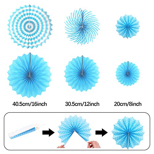 Navy Blue Party Decoration,23Pcs Hanging Paper Fans,Pom Poms Flowers,Garland String Polka Dot and Triangle Bunting Flag Packs for Boy Birthday, Bridal Shower,Baby Boy Showers,Wedding