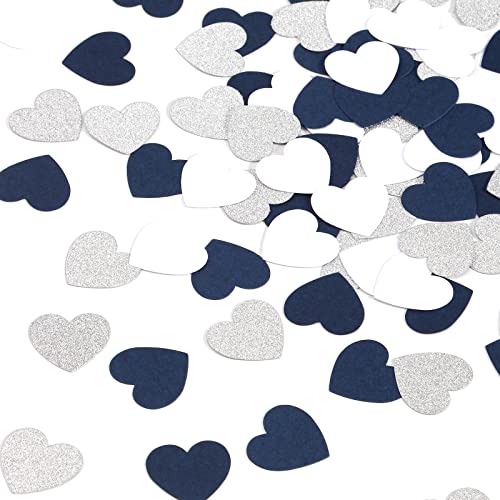 Navy-Blue White-Silver Heart Party-Decorations Confetti - 300pcs Graduation 2022 Valentines Day Table Glitter Paper Confetti Mothers Fathers Day Wedding Engagement Birthday Decor Panduola