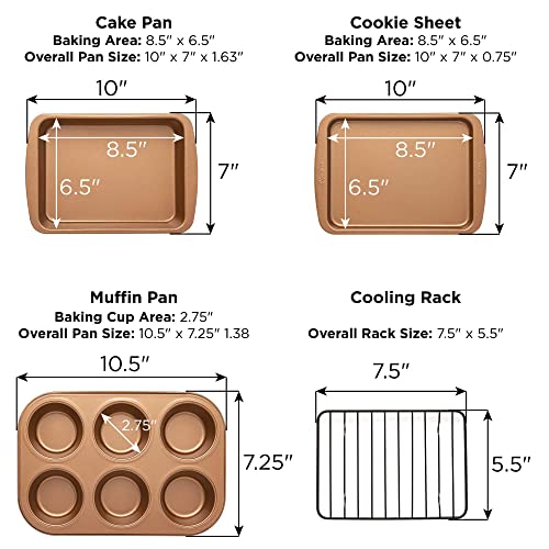 Ecolution Non-Stick Toaster Oven Bakeware Set 4-Piece, Carbon Steel, Easy to Clean and Perfect for Single Servings, Copper