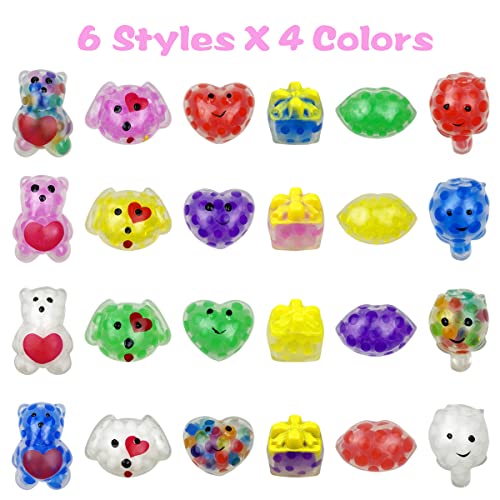 Anditoy 24 PCS Valentines Day Mini Stress Balls Squishies Stress Relief Toys for Kids School Class Classroom Valentines Day Cards Gifts Prizes Party Favors