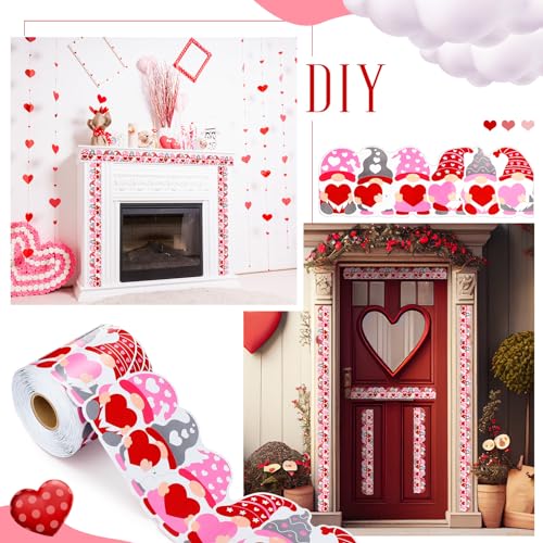 Spiareal 68.9 Feet Valentine's Day Gnomes Bulletin Board Border Decorations Red Pink Heart Love Gnomes Elf Rolled Border Trim for Valentine Day Party Classroom Bulletin Boards Chalkboard Wall Decor