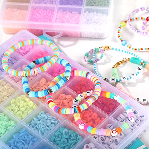 Funtopia 24500+ Pcs Beads for Jewelry Making Kit, Colorful Flat Round Polymer Clay Beads Glass Seed Beads for Bracelet Making Kit, Necklace Ring Heishi Beads DIY Craft Gift for Kids Girls