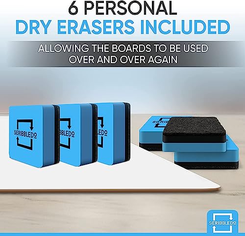 Scribbledo 6 Pack Small White Board Dry Erase Boards Classroom Pack Mini White Boards 9"x12” Personal Whiteboards for Students Teachers School Supplies Lapboards l 6 Mini Whiteboard Erasers Included
