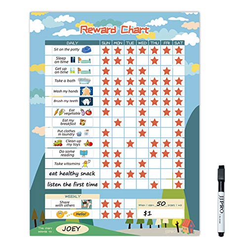 Magnetic Chore Chart for Kid at Home, Bahavior Chart for Kid at Home, Reward Chart for Kids Behavior. Each Set Includes 30 tasks, 104 Stars, and one 11“ x 14.5" Magnetic Chart- Blue