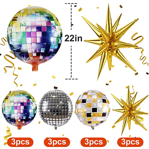Cadeya 12 Pcs Disco Ball Balloons, Huge Gold Explosion Star Aluminum Foil Balloons for Birthday, Bachelorette Party, 70s 80s 90s Theme Disco Party Decorations Supplies