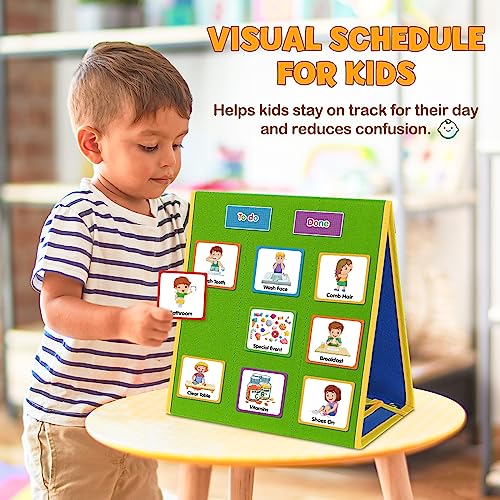 Godery Large Visual Schedule for Kids Chore Reward Chart,Bedtime Routine Chart for Toddlers,Double Side Schedule Board With 109 Cards for Home School Planner,Autism Learning Materials.
