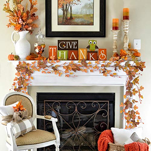 2 Pack Fall Maple Leaf Garland - 6.5ft/Piece Artificial Fall Foliage Garland Autumn Decoration for Home Wedding Halloween Party Thanksgiving