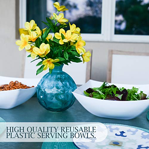 PLASTICPRO Disposable 128 ounce Square Serving Bowls, Party Snack or Salad Bowl, Extra Large Plastic Elegant White Pack of 4