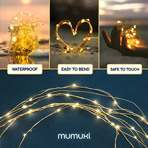 MUMUXI Led Fairy Lights Battery Operated Lights [16 Pack] Mason Jars Centerpiece Wedding Decor String Lights Battery Powered Lights, Christmas, Copper Wire Small Battery Fairy Lights (10ft Warm White)