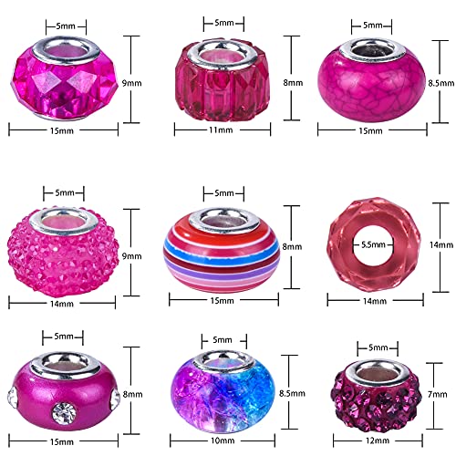 Aipridy Assortment European Large Hole Beads Spacer Beads Rhinestone Craft Beads for DIY Charms Bracelet Jewelry Making (Rainbow)