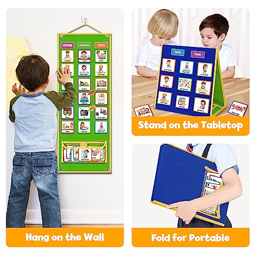 Godery Large Visual Schedule for Kids Chore Reward Chart,Bedtime Routine Chart for Toddlers,Double Side Schedule Board With 109 Cards for Home School Planner,Autism Learning Materials.
