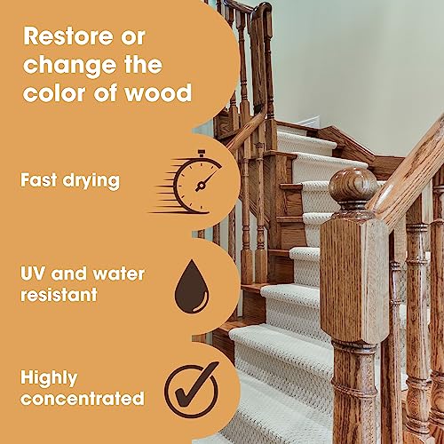 Furniture Clinic Wood Stain | Multiple Finishes | Fast Drying | Indoor and Outdoor Furniture and More | Water Based, Low Odor, Non-Toxic | Polyurethane| Teak (8.5oz / 250ml)