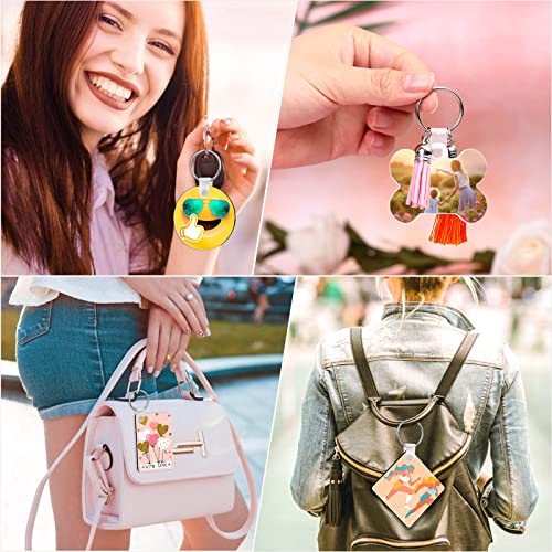120Pcs Sublimation Keychain Blanks Bulk, DIY MDF 4 Shape Sublimation Blank Keychain with Keyrings, unisex-adult Double-Sided Printed Heat Transfer Keychain, White