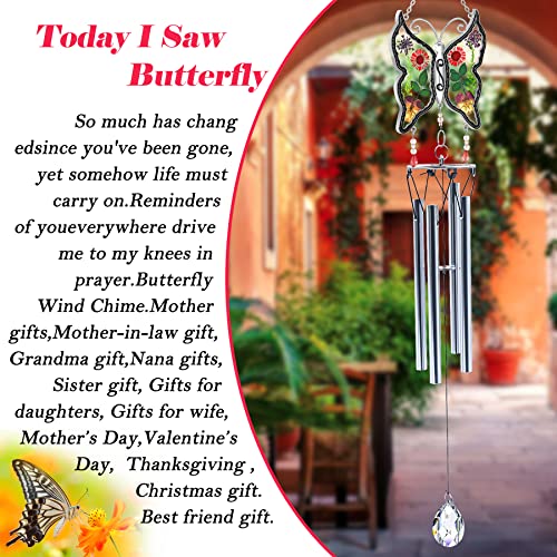 KY&BOSAM Wind Chimes Butterfly Wind Chimes for Outside Real Flower Outdoor Windchimes Gifts for mom Grandma Birthday Nana Gifts Garden Balcony Home Décor Wind Chimes Handmade Memorial Wind Chimes