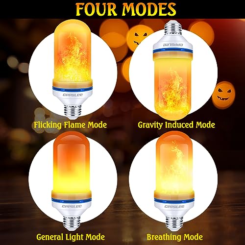 CPPSLEE LED Flame Light Bulbs, 4 Modes Fire Light Bulbs, E26 Base Flame Bulb, Halloween Decorations Outdoor Indoor Home, Halloween Lights Bulbs (Yellow, 2 Pack)