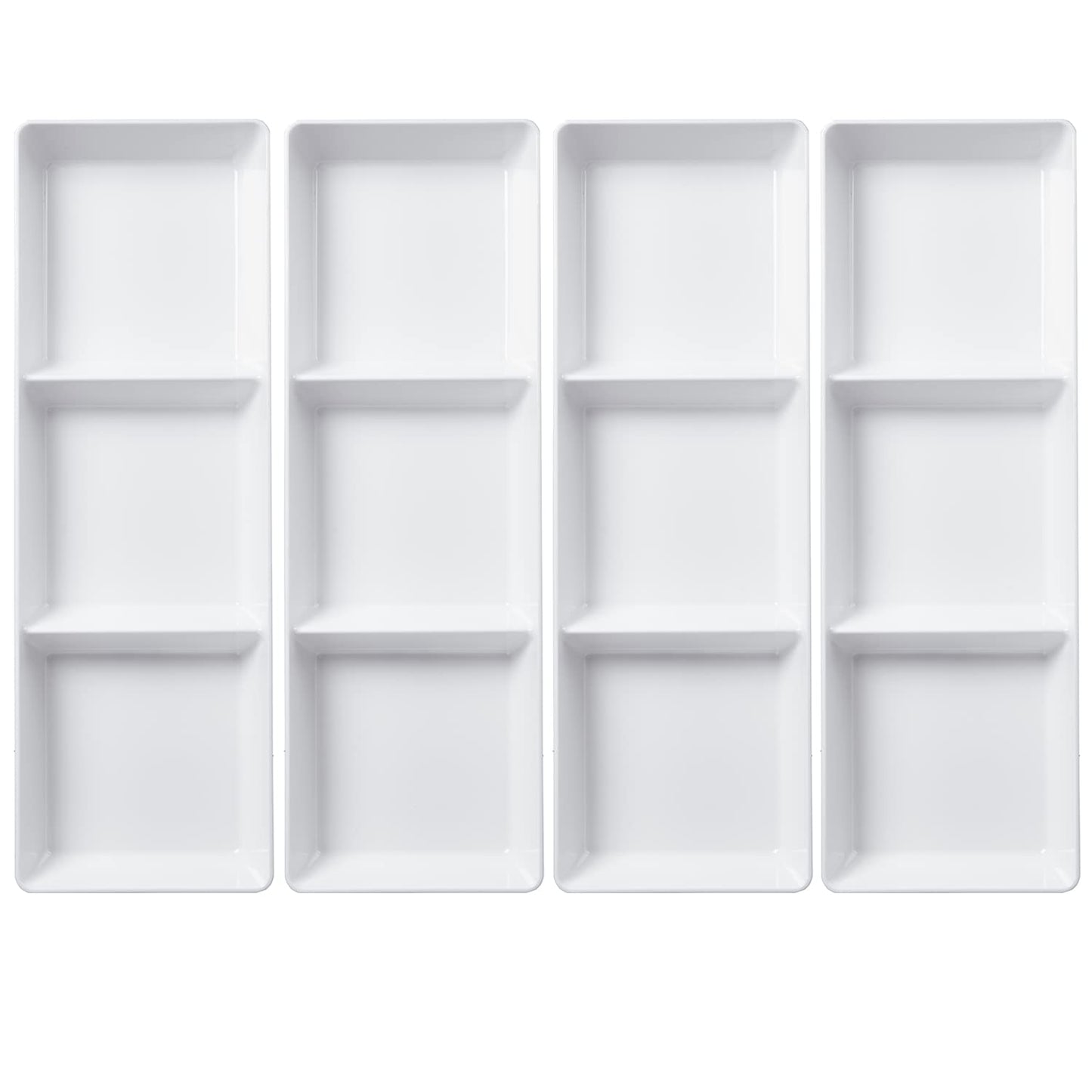 US Acrylic Avant White Plastic Divided Serving Trays (Set of 4) 15” x 5” | Narrow Reusable 3-Section Party Platters | Serve Appetizers, Fruit, Veggies, & Desserts | BPA-Free & Made in USA