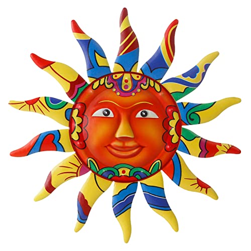 VEWOGARDEN 12.7 Inches Metal Sun Wall Art Decor Hanging for Indoor Outdoor Home Garden Colorful Sun Face Sculptures & Statues Yellow