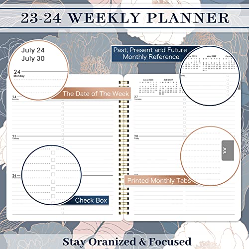 Planner 2023-2024 - Jul.2023 - Jun.2024, Academic Planner/Calendar 2023-2024, 2023-2024 Planner Weekly and Monthly, 8" x 10", Marked Tabs, Flexible Cover, Thick Paper, Perfect for Life Organizing - Engraved Art Floral