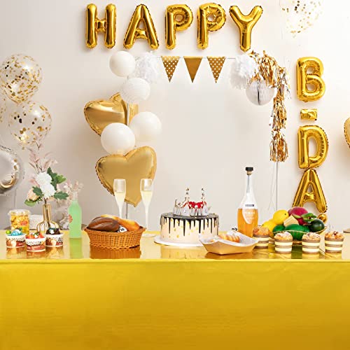 Foil Party Rectangular Table Covers Table Cloth 54 x 108 Inch Shiny Plastic Waterproof Tablecloth Party Table Cover for Wedding Anniversary Engagement Party (Gold, 3 Pieces)