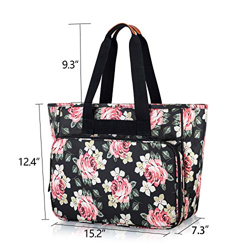 Yarwo Embroidery Project Bag, Embroidery Kits Storage Bag with Multiple Pockets for Embroidery Hoops (Up to 11.2"), Embroidery Floss or Other Embroidery Supplies, Black Peony (Bag Only)