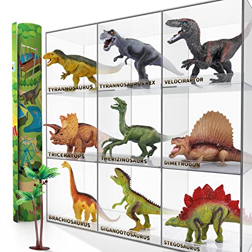 TEMI Dinosaur Toys for Kids 3-5 with Play Mat & Trees, Realistic Jurassic Dinosaur Figures to Create a Dino World Includes T-rex, Triceratops, Velociraptor, Gift for Toddlers Boys & Girls 2 3 4 5 6 7