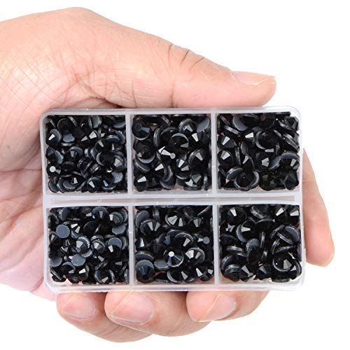 LPBeads 6400 Pieces Hotfix Rhinestones Black Flat Back 5 Mixed Sizes Crystal Round Glass Gems with Tweezers and Picking Rhinestones Pen