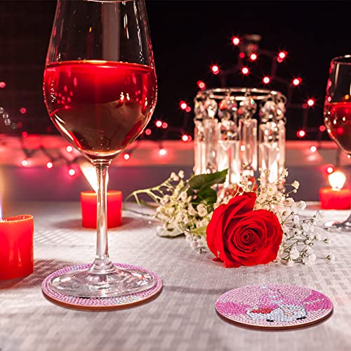 XEFINAL 8 PCS Valentines Day Diamond Paintings Coasters Diamond Painting Coasters with Iron Holder, DIY Gnome Diamond Painting Kit for Adults & Kids Diamond Art Craft Supplies Valentines Decorations